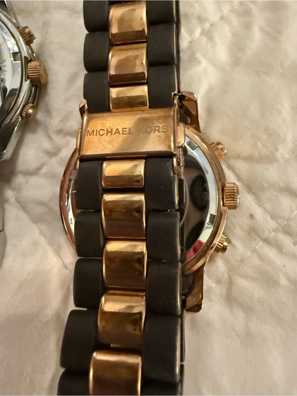 Michael Kors Silver and Rose Gold Two-Tone Chronograph Watches - Picture 6 of 7